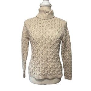 Valerie Stevens Womens Cable Knit Turtleneck Sweater PM Beige Cotton Long Sleeve